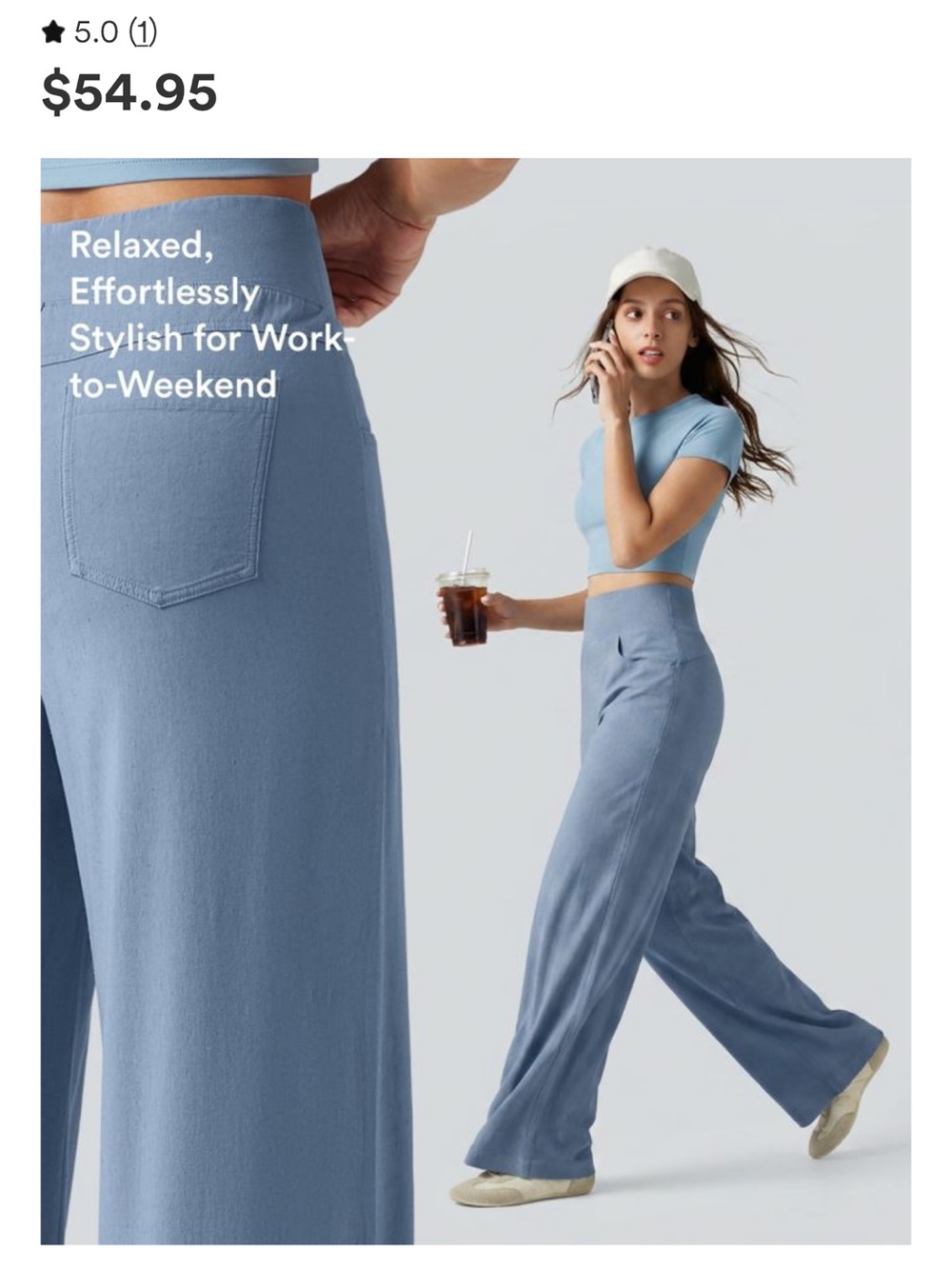 HALARA Wide-Leg Ultra-Stretch Linen Pants in Light Blue - Picture 3 of 4